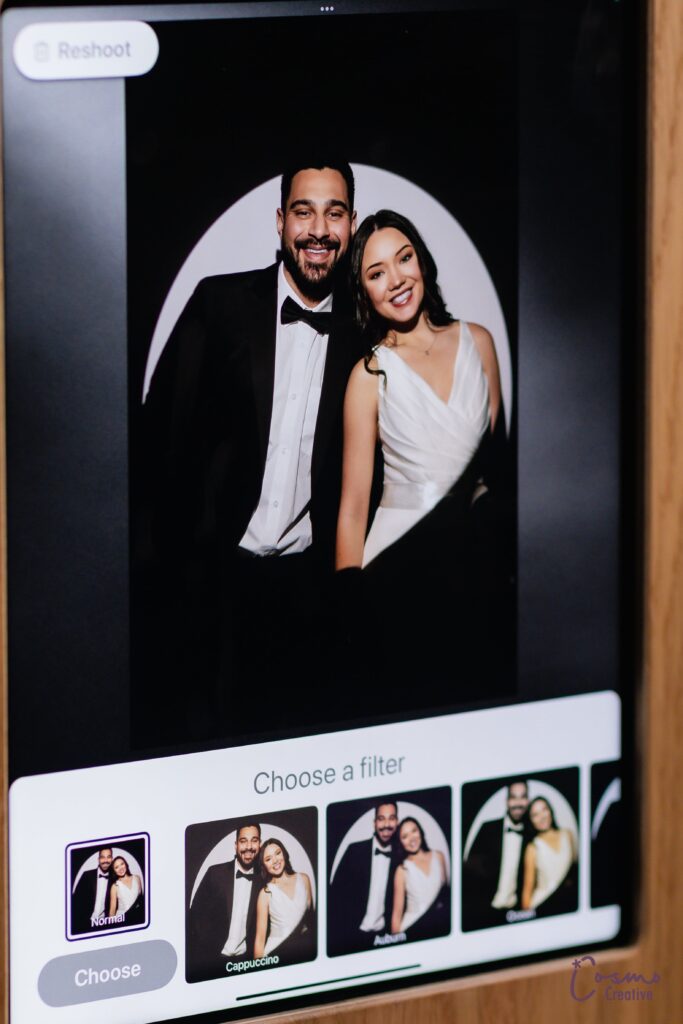 Bride and groom on the photo booth screen